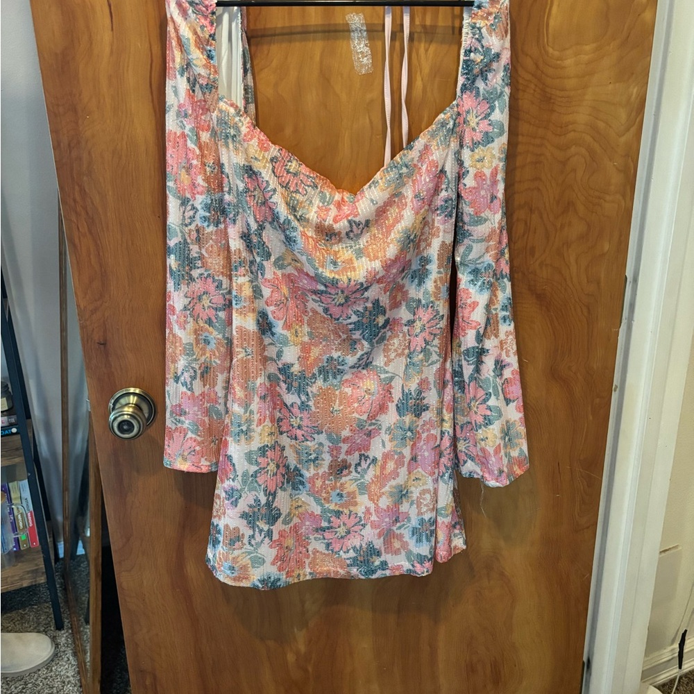 Beginning Boutique Floral Mini Dress - Pink, Blue, Cream